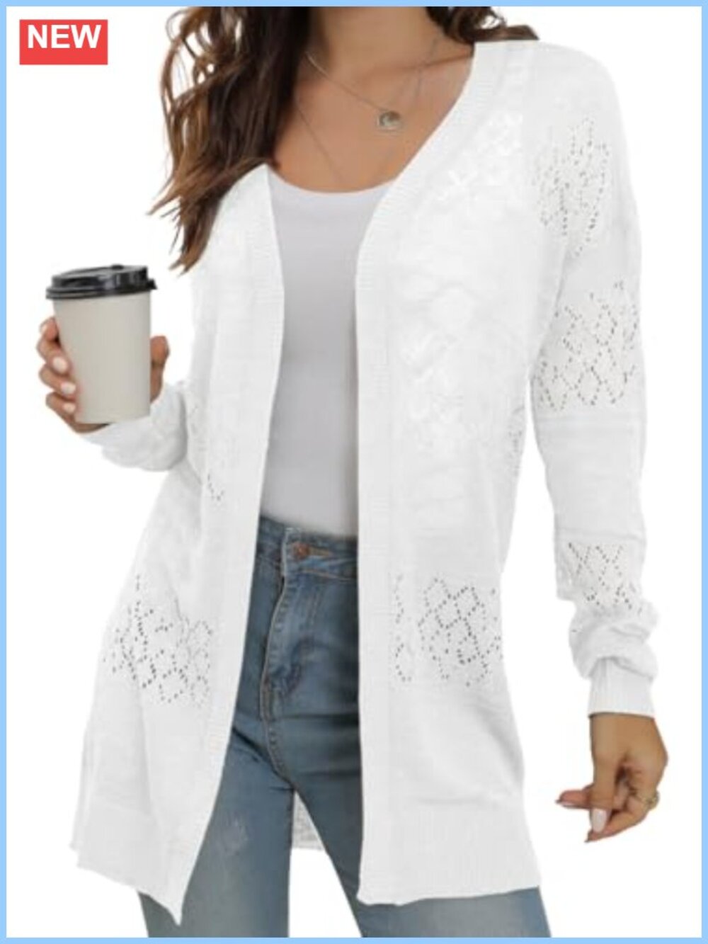 Women's Lightweight Crochet Knit Cardigan Open Front Long Sleeve Summer Sweater